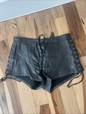 Rat & Boa Black Leather Lace Shorts